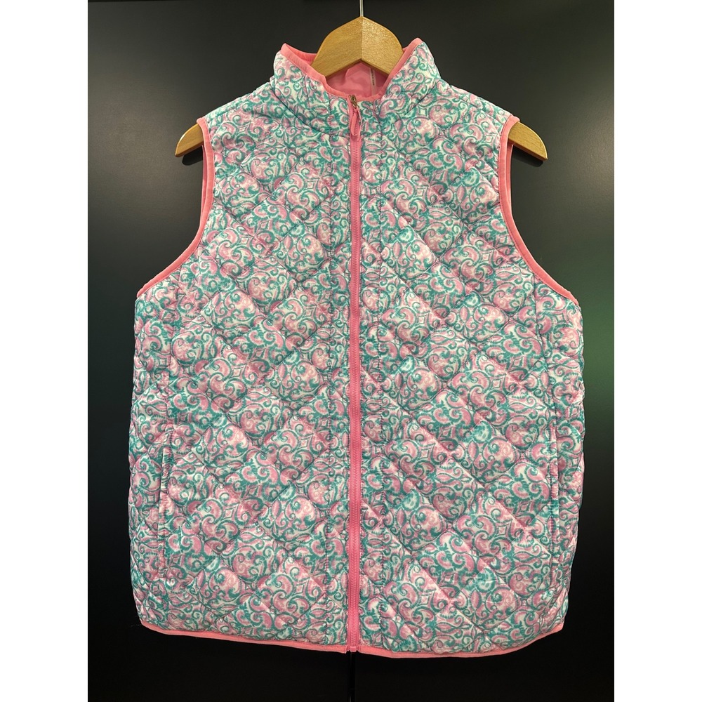 Stella Parker Collection Pink Teal Paisley Quilted Puffer Vest Womens Medium